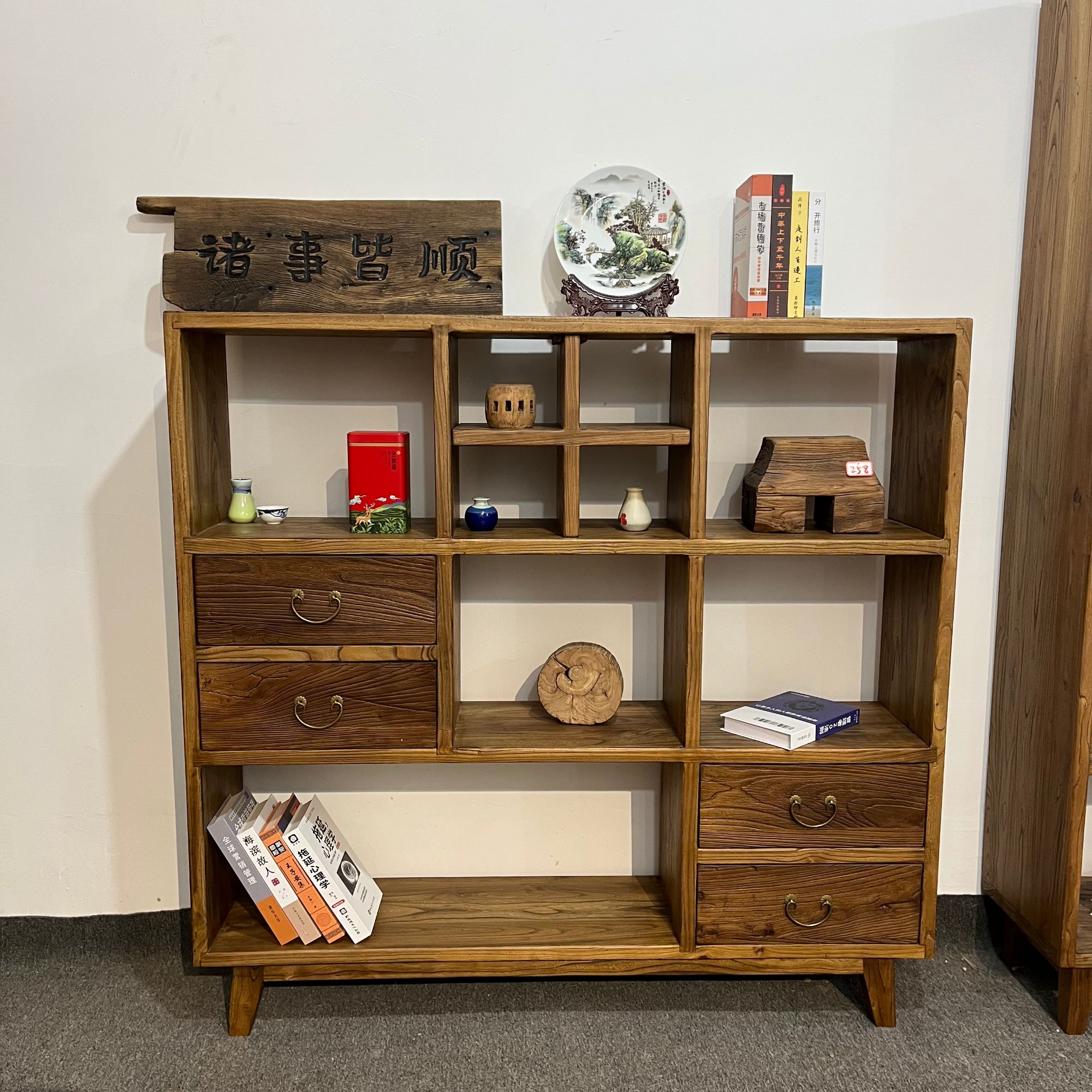 原木客厅储物柜复古置物柜美式家用展示柜新中式收纳柜柜子落地