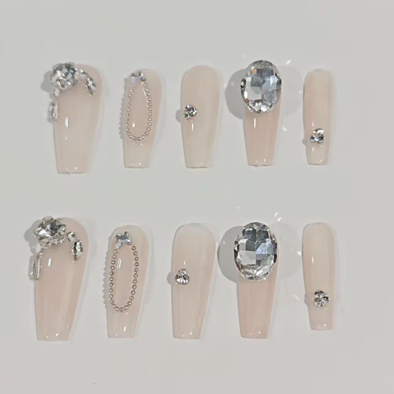 欧美长梯大钻蜜茶裸色星光气质美甲可拆御手工穿戴甲LZ25012215