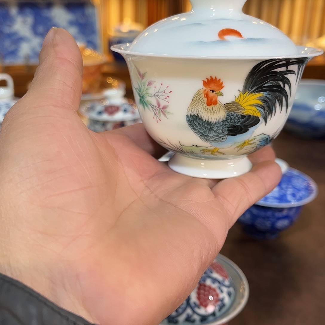 錡镇堂手工手绘盖碗