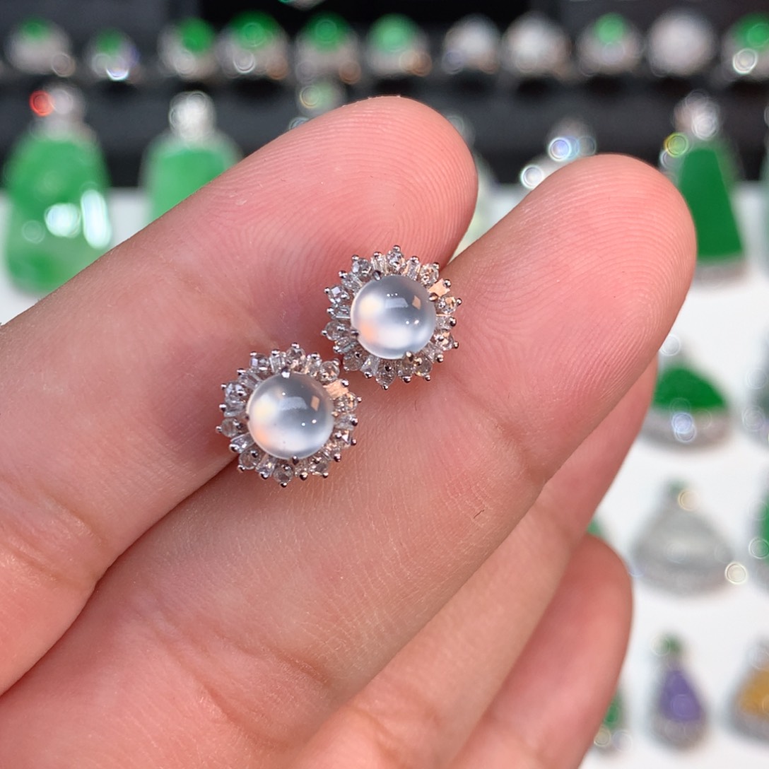 翡翠耳饰18K金镶嵌耳钉