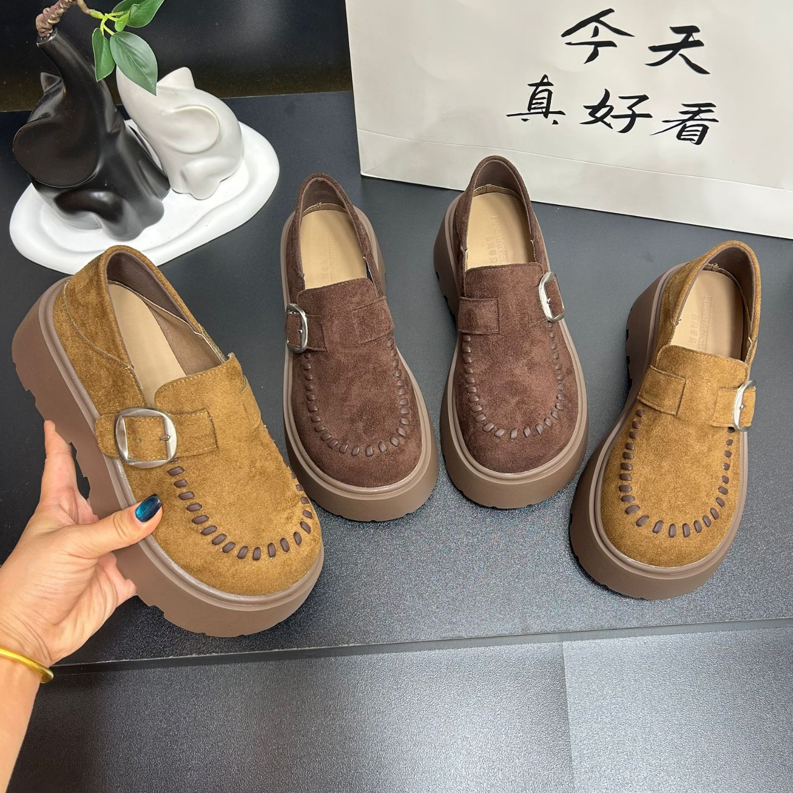 厚底编织带软底勃肯鞋女2025年新款秋季休闲百搭一脚蹬小个子单鞋