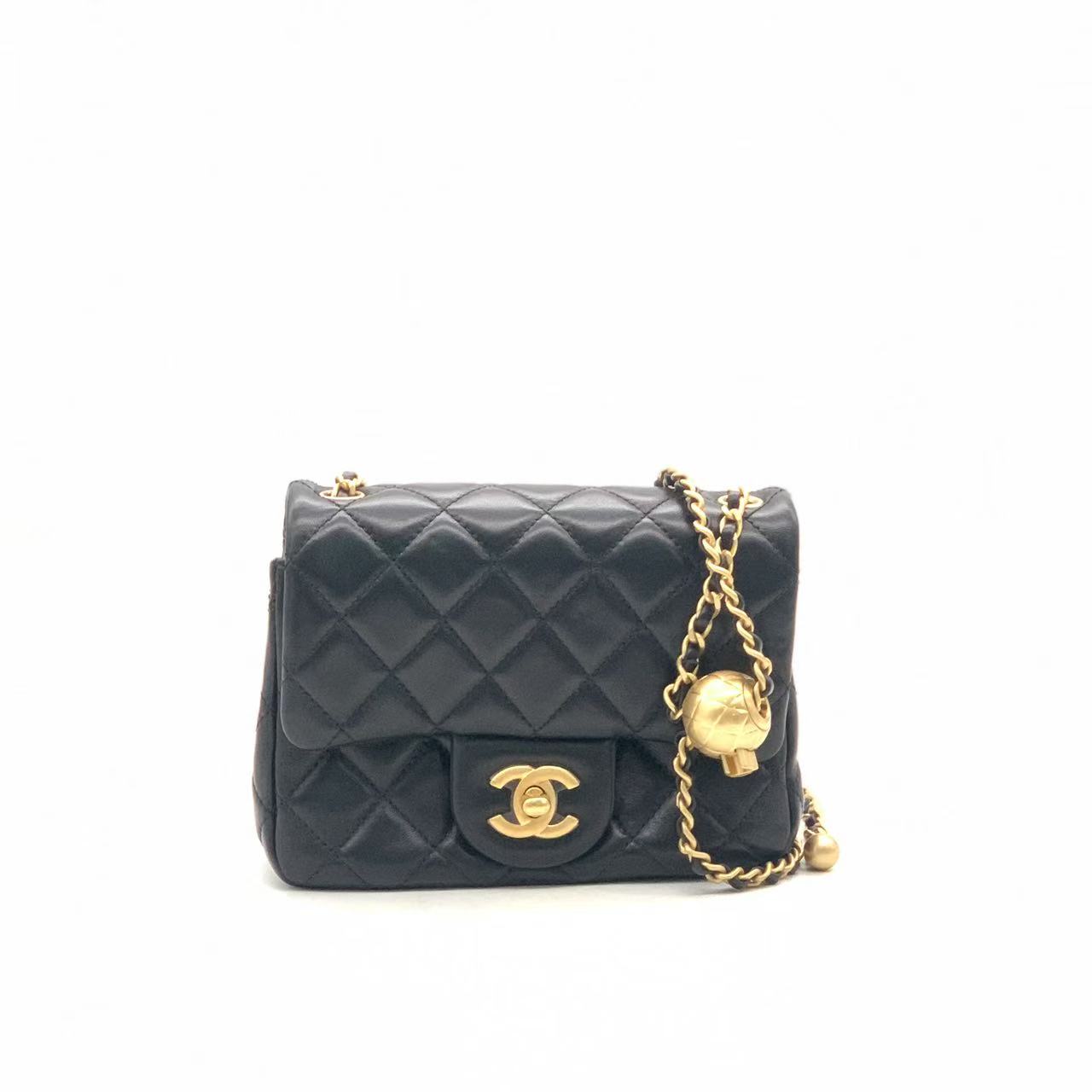 99新 Chanel/香奈儿 黑金金球方胖子链条包/芯片款