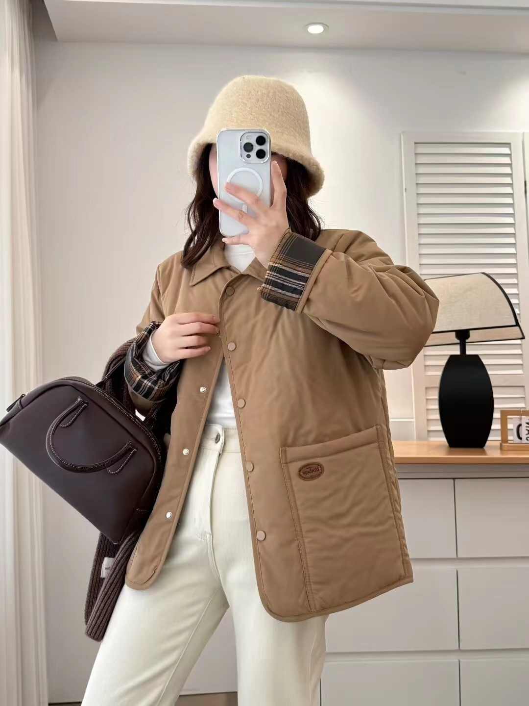 棉衣保暖棉服韩系休闲女棉服外套翻领秋冬拼接冬季