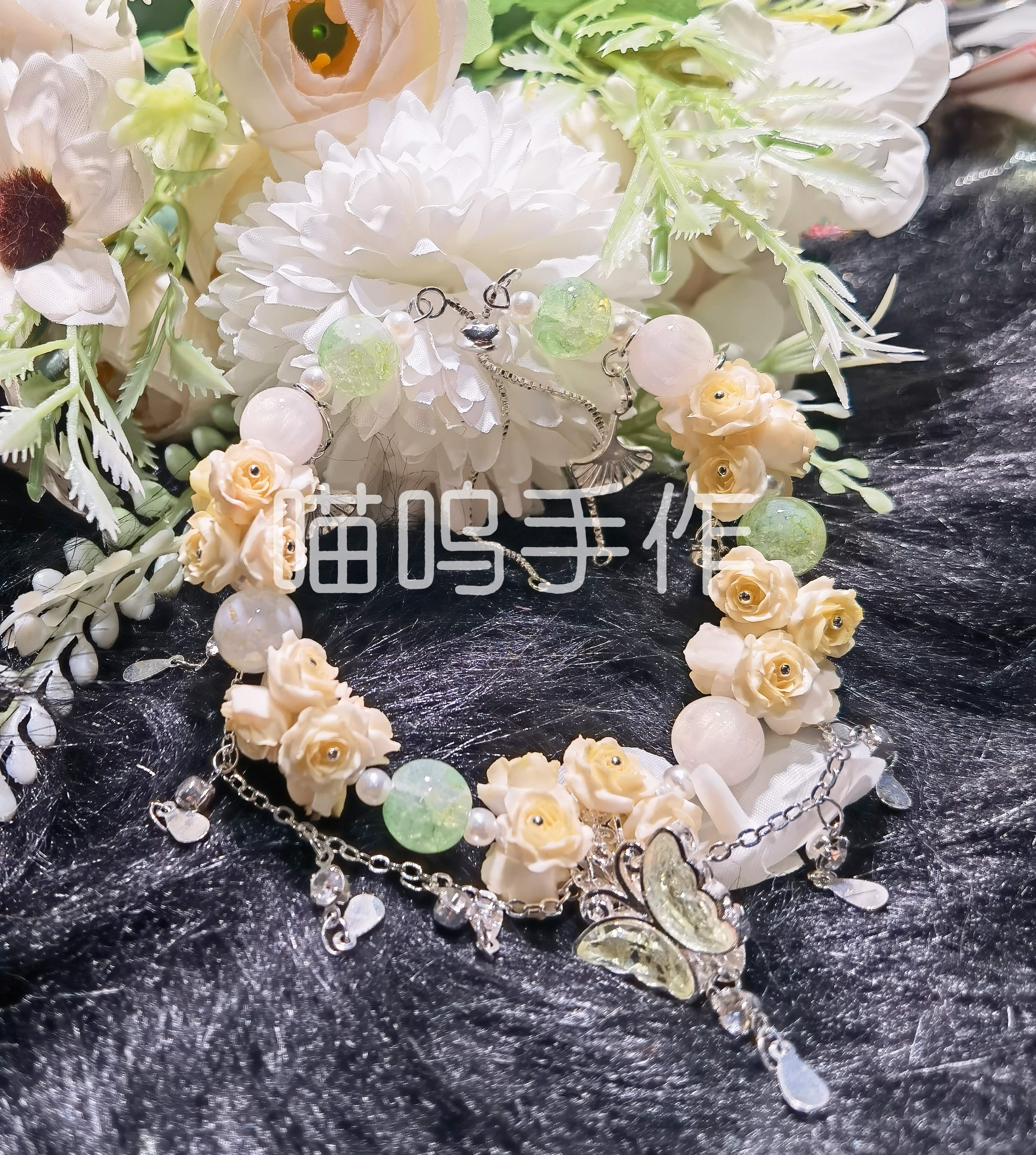 非金属玻璃手链 喵呜diy串珠手串高保直播选款手作轻奢气质白色