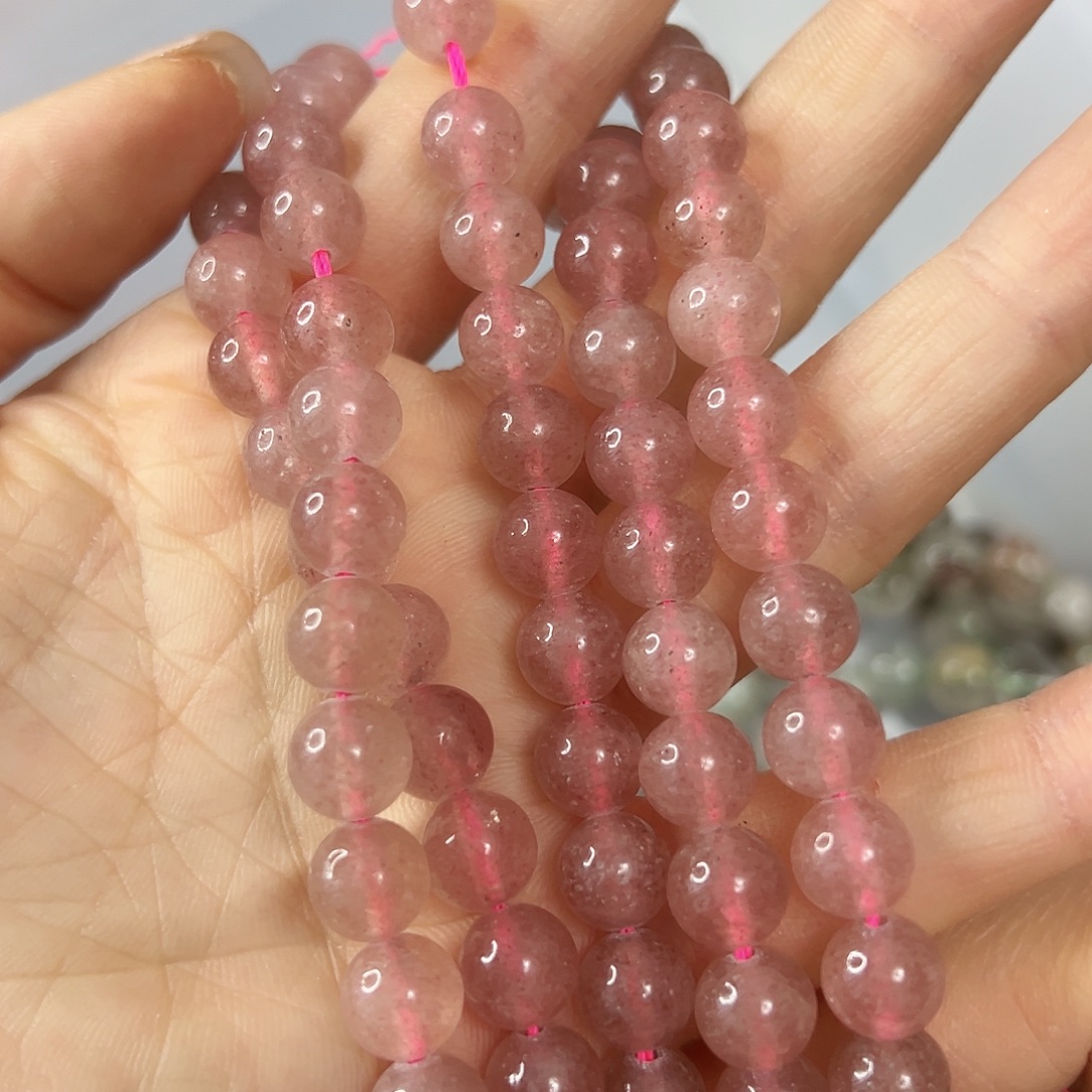 玛瑙/玉髓未镶嵌珠宝半成品，卡8草莓晶一条