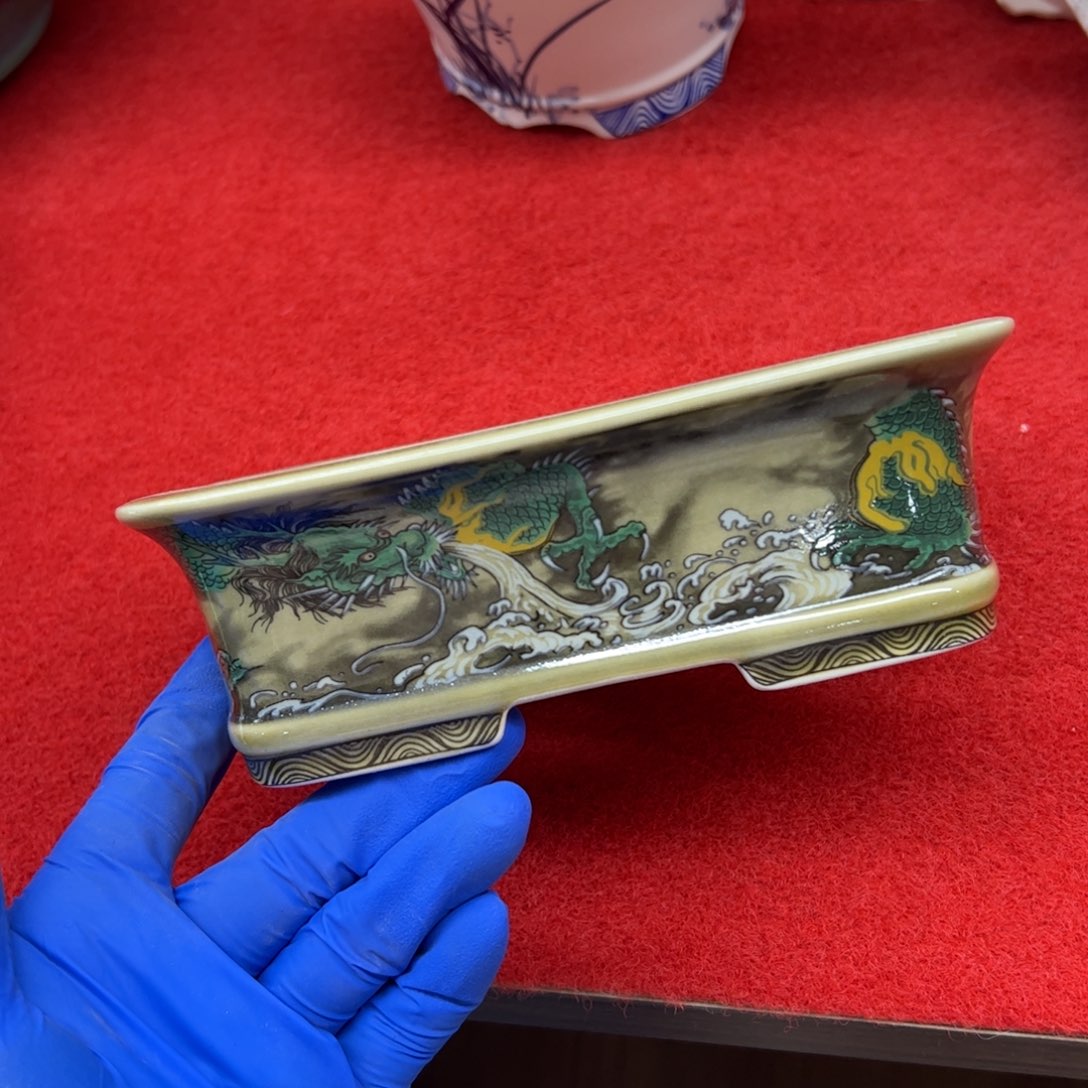 紫砂花盆100号瑕疵18/14/5.5cm仿手绘青龙