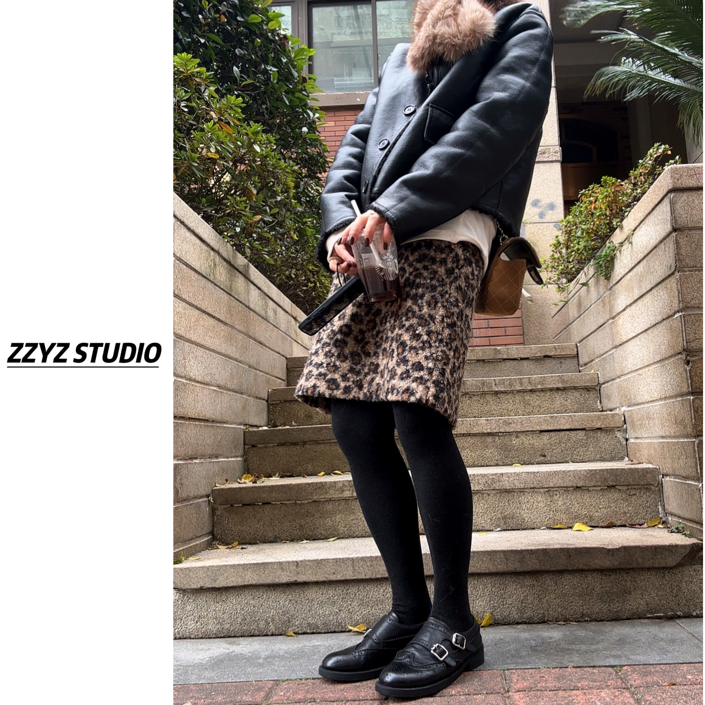 【ZZYZ】“黑金老钱”双面可穿圆领肌理感廓形短款皮衣机车外套