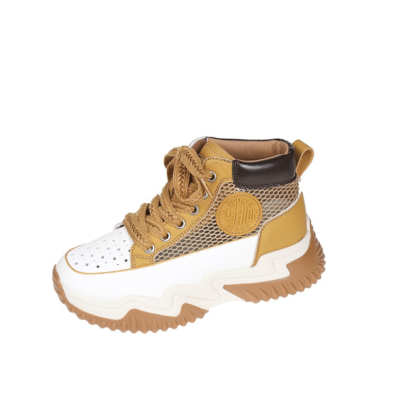 X【牛皮跟高5cm】真皮新款时尚高帮老爹鞋运动休闲百搭透气厚底