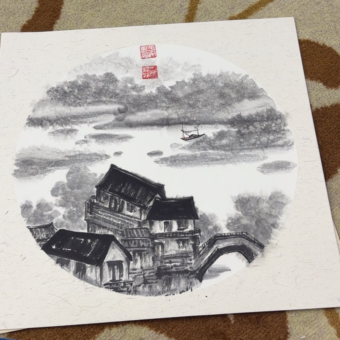 国画卡纸作品山水艺