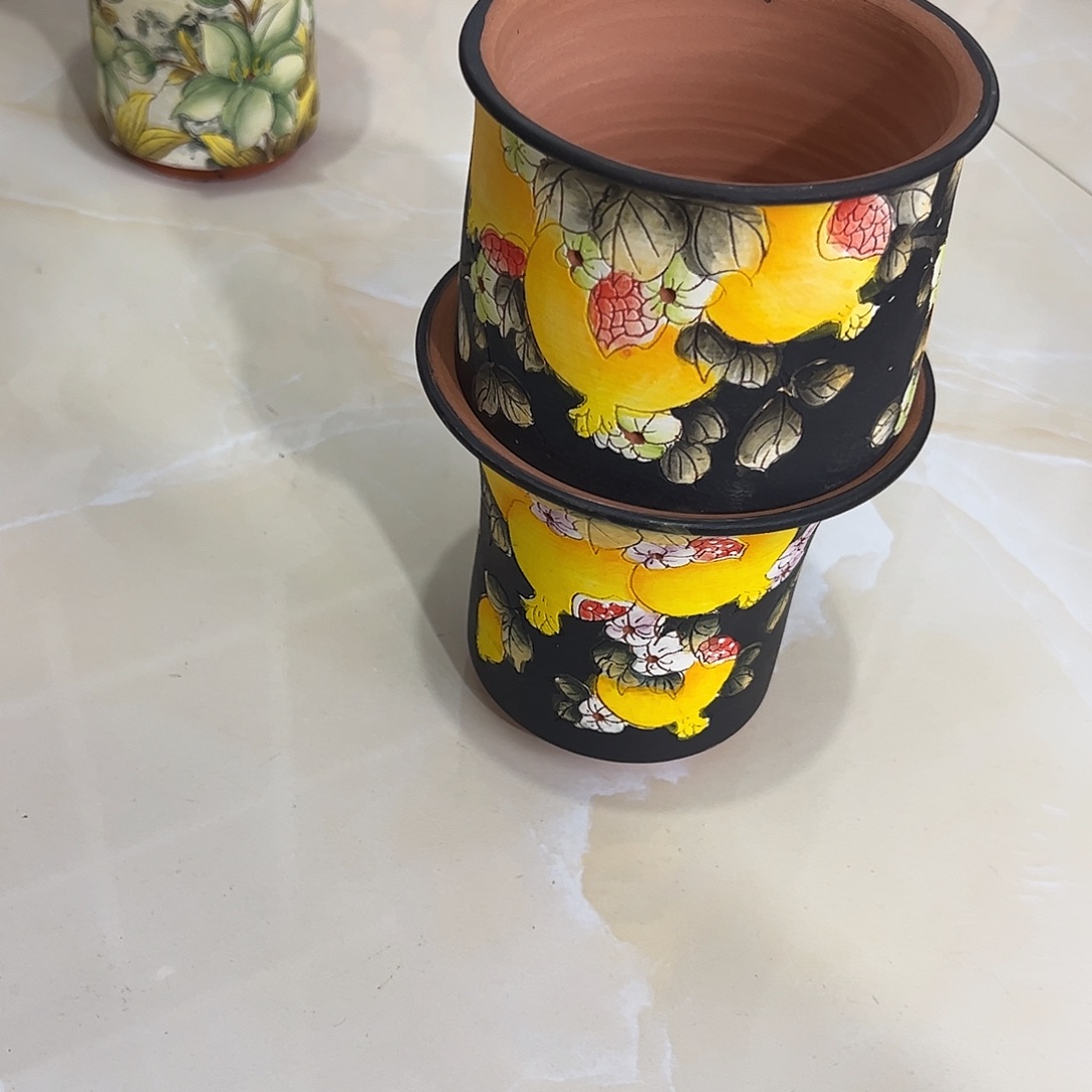 乖***沐景德镇炫彩手绘陶瓷花盆