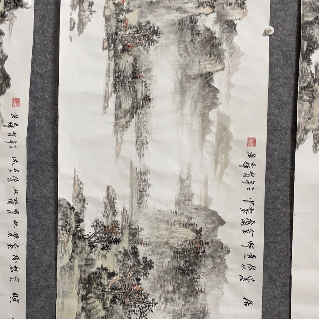 孟***海国画六尺对开画芯 捡漏