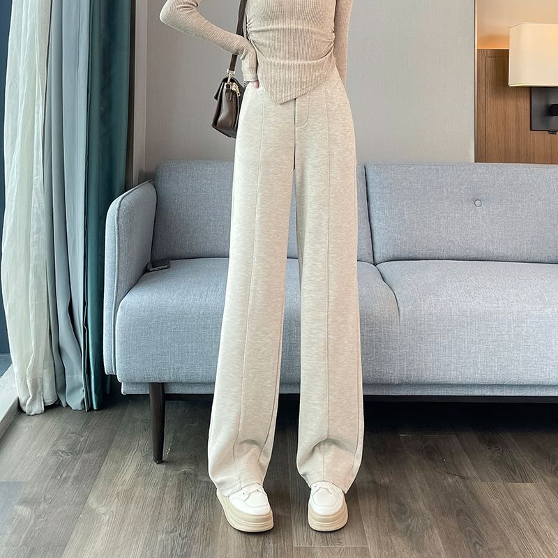 羊毛蚕丝窄版阔腿裤女2025年秋冬季新款时尚休闲百搭厚款直筒裤子