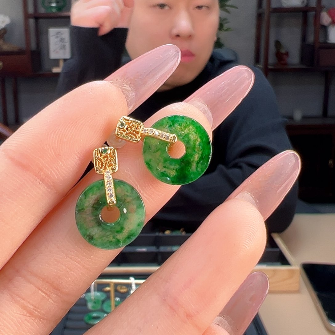 翡翠耳饰银S925镶嵌耳环9