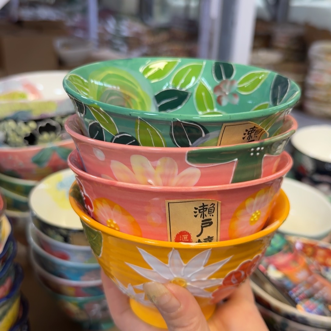 瓷濑户烧5英寸满彩抹茶饭碗4只，看图