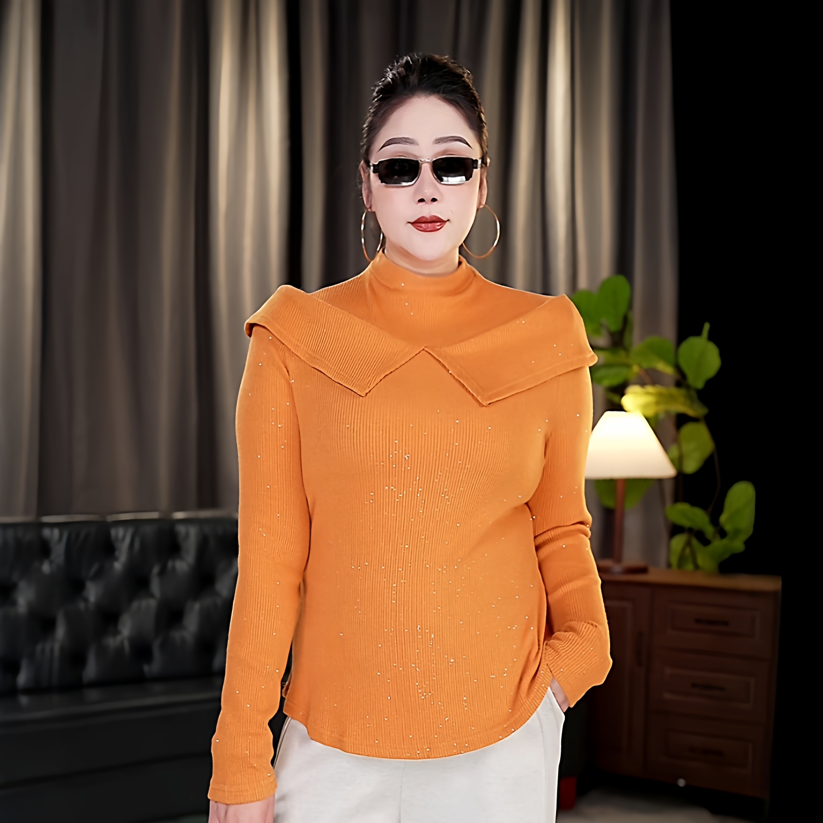 伊馨大码半高领针织打底衫女秋冬2025新款修身显瘦设计感长袖上衣