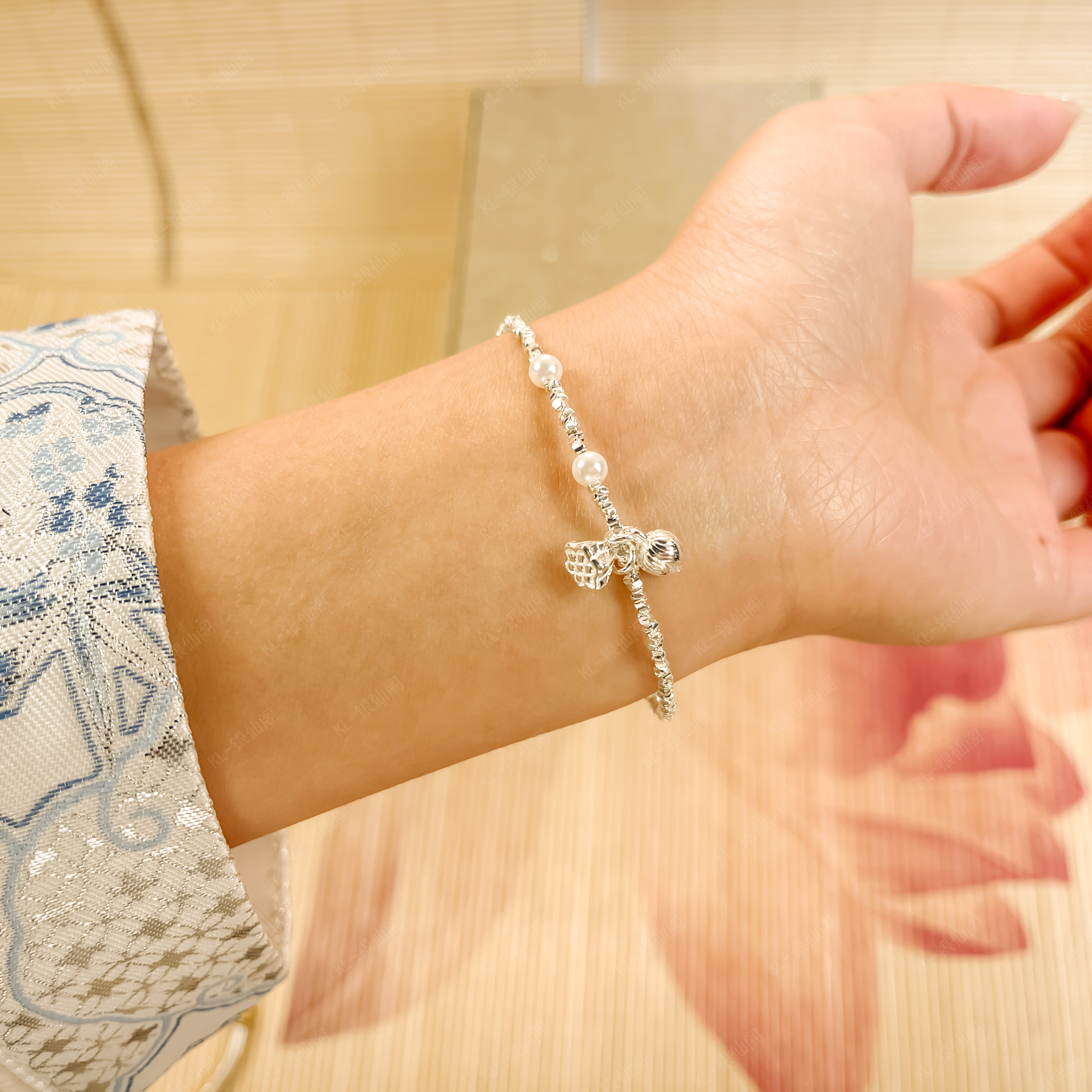 足银手链 气质轻奢时尚百搭碎银两世欢足银手链简约小众精致素款