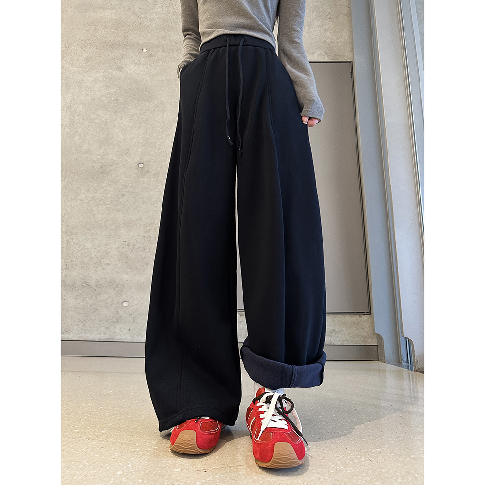 动感少女高级感加绒加厚休闲卫裤女2025秋冬新款阔腿新款潮牌女装