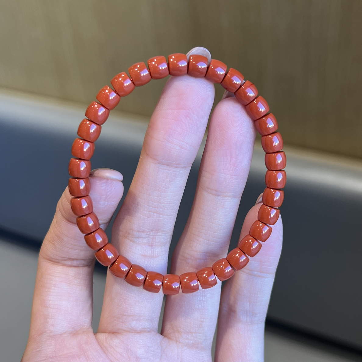 柿子红偏橘调牛血红精工直切单圈南红手串16手围