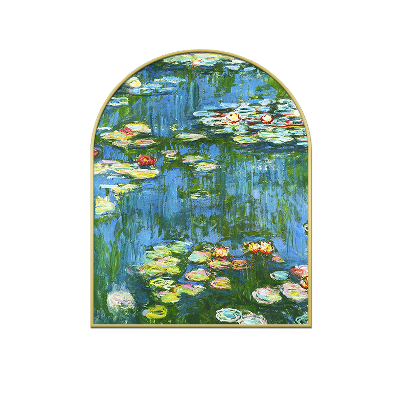 008莫奈睡莲餐边柜装饰画摆画餐厅卧室拱形挂画轻奢法式摆台画