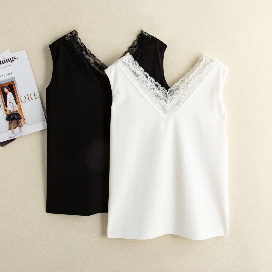2025年夏季新款透气轻薄修身蕾丝花边大胸显小藏肚子百搭极简背心