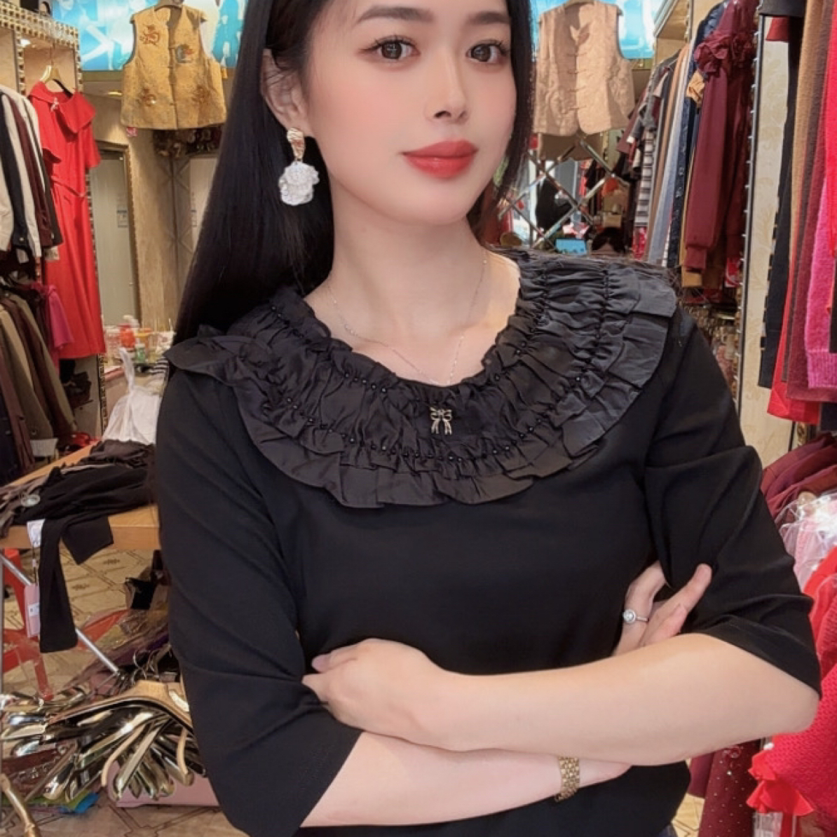 秋季新款七分袖style新款福利上衣紫黑