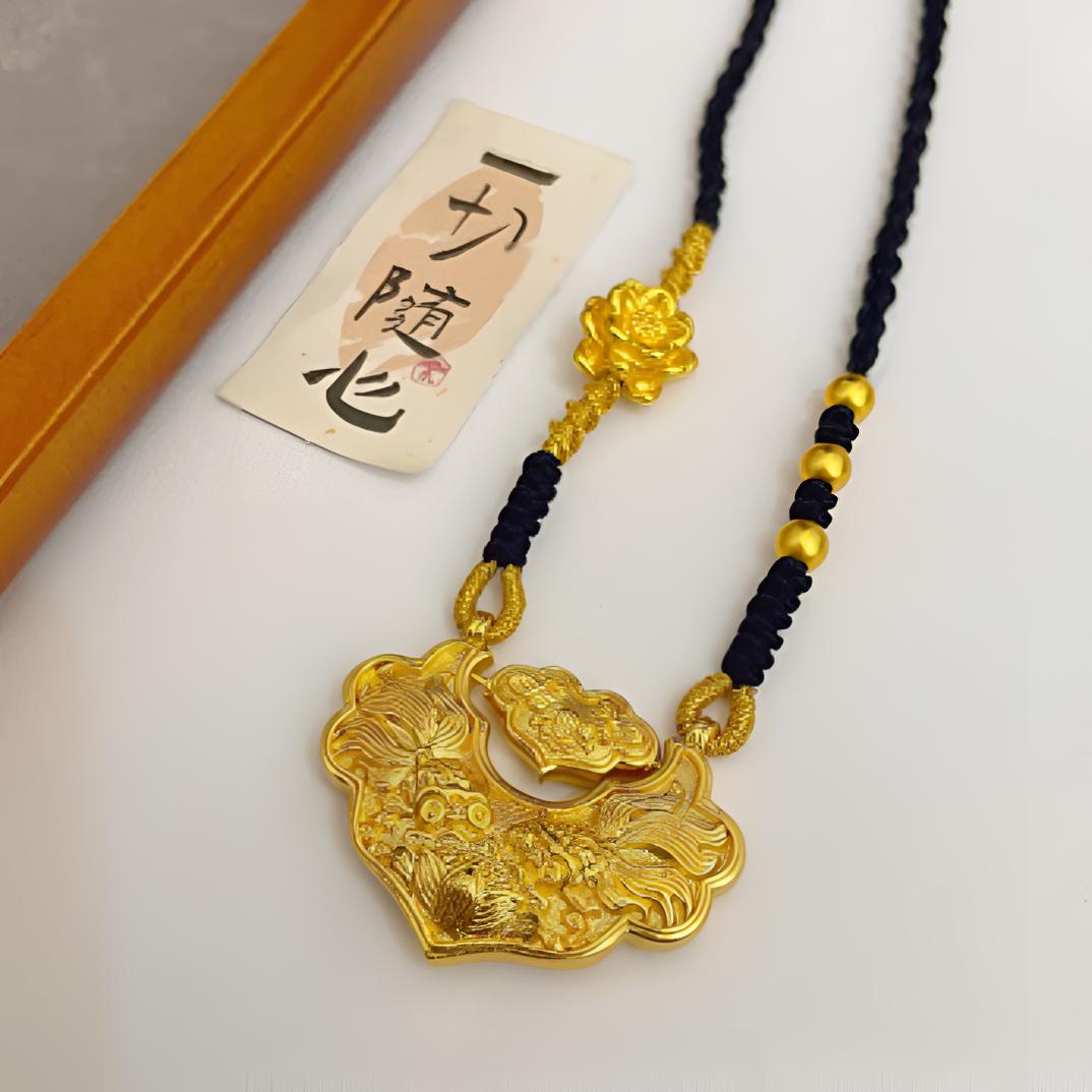 合金吊坠 八宝罗盘古法精工荷花锦鲤同心锁包配链子项链挂坠