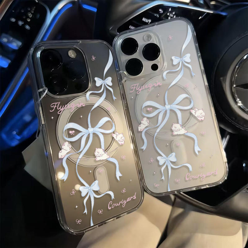 壳望蓝蝴蝶结小羊适用苹果15Pro手机壳13硅胶XSMax/xr/12女16/14p