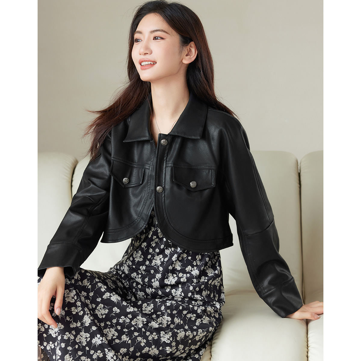 【小北专属】朗文斯汀气质百搭皮质短外套DTYP4308C03235