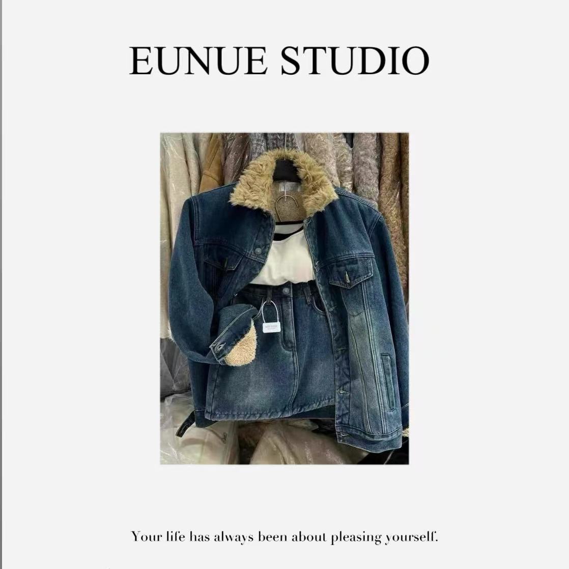 MEIDOU-【港风牛仔】韩版宽松复古高级翻领牛仔套装