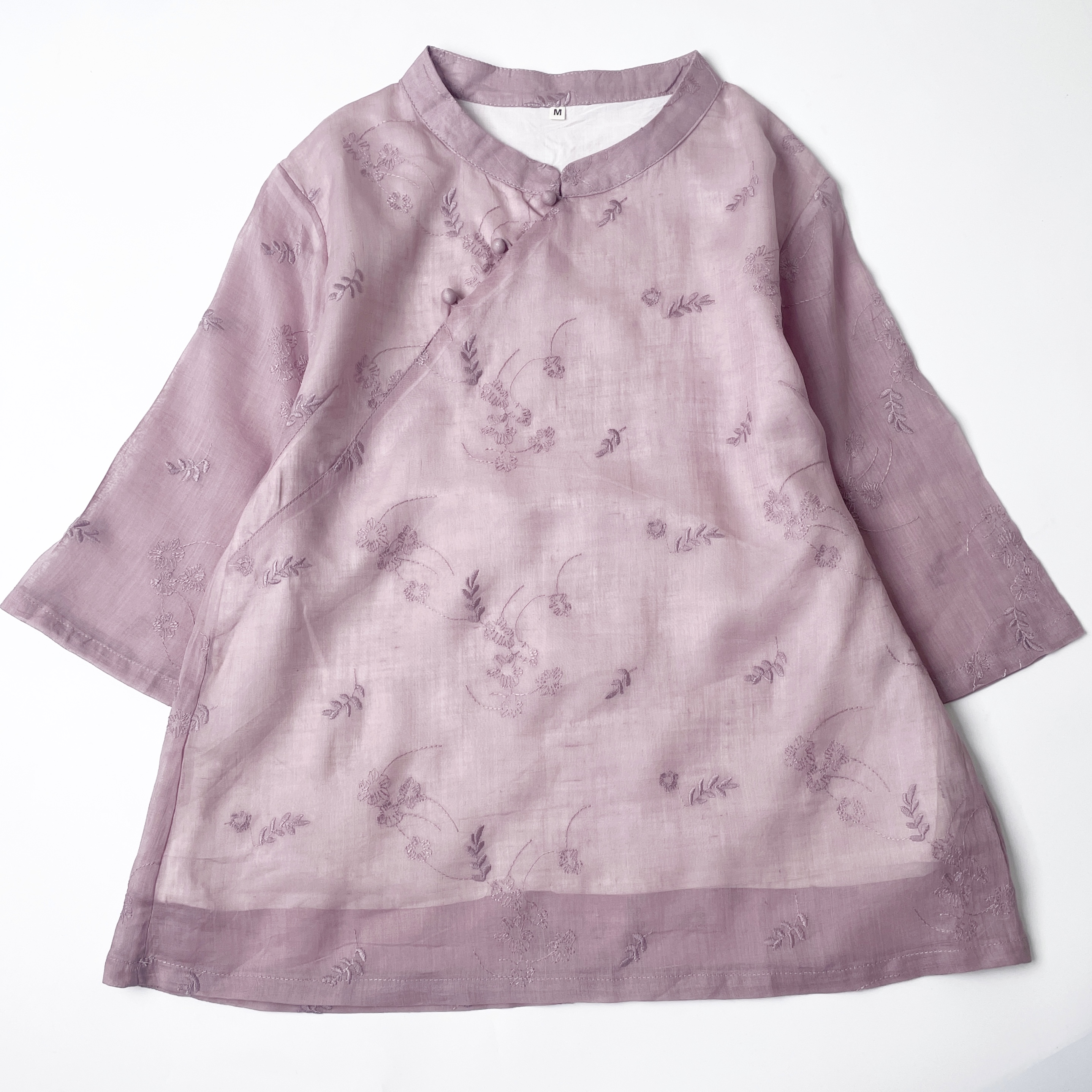 【麻布情结】苎麻刺绣中式茶服 香芋紫