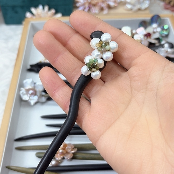 淡水珍珠发饰银S925镶嵌