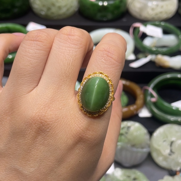 和田玉戒指银S925镶嵌