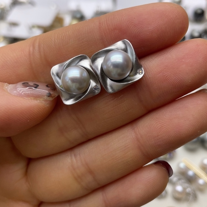 海水珍珠耳饰银S925镶嵌