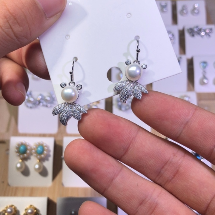 淡水珍珠耳饰银S925镶嵌