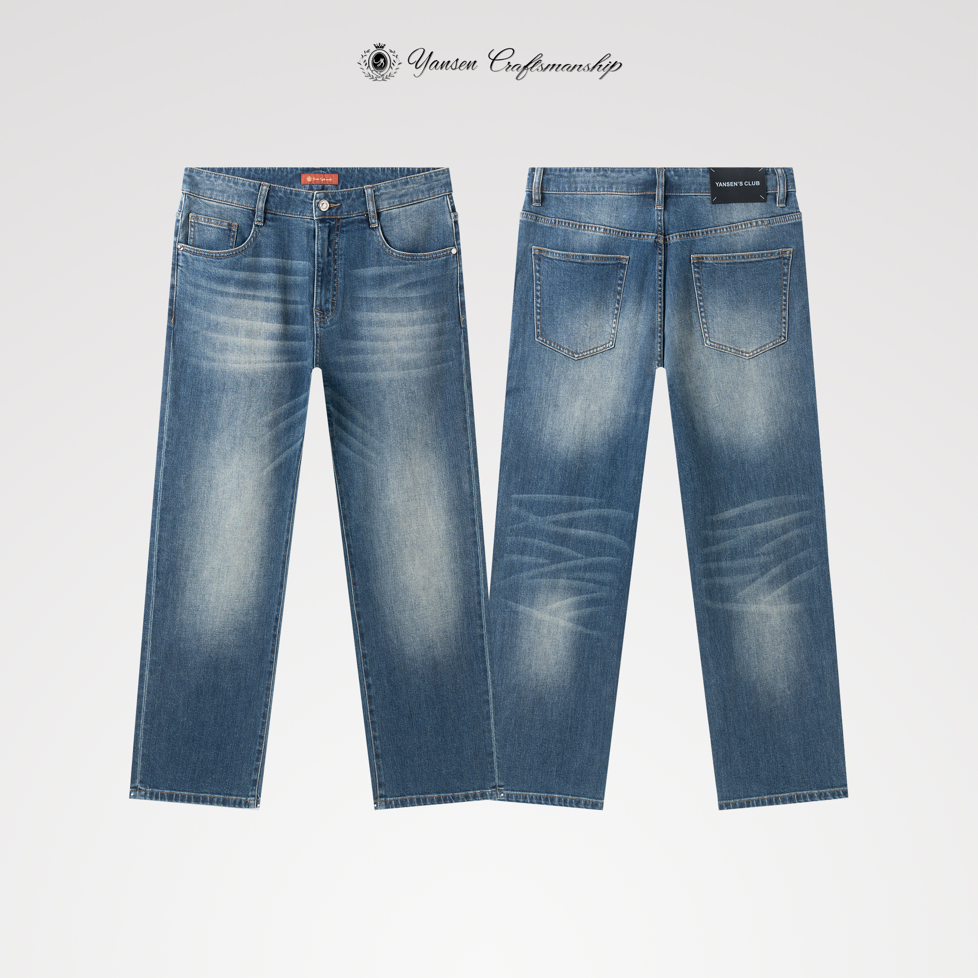 重工深蓝水洗 手擦猫须 直筒牛仔裤长裤 YS213