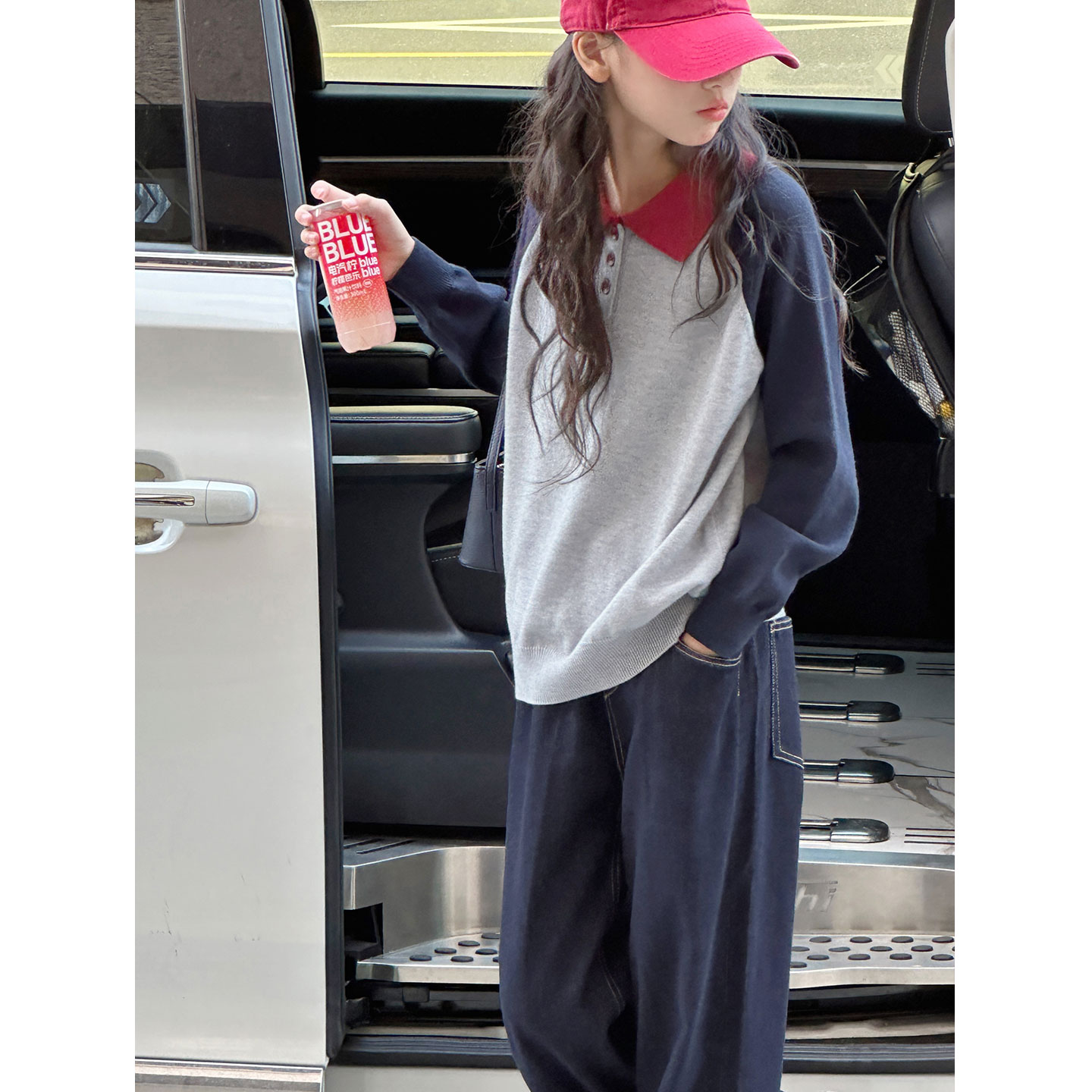 K29500孙小美撞色女童毛衣针织衫2025秋冬装新款儿童上衣春秋衣服