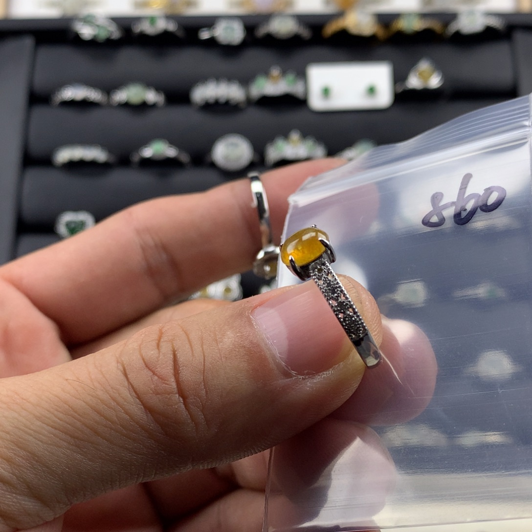 。***。翡翠银S925镀金镶嵌戒指860