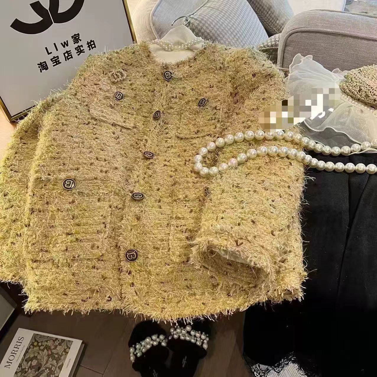 宽松型圆领秋季女长袖耐磨外套小香风重工针织编织