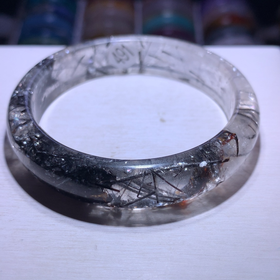 手镯水晶银S925镶嵌黑发晶57.6圈491