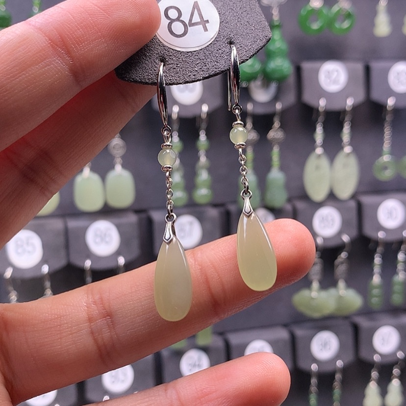 【闪购商品】和田玉耳饰银S925镶嵌