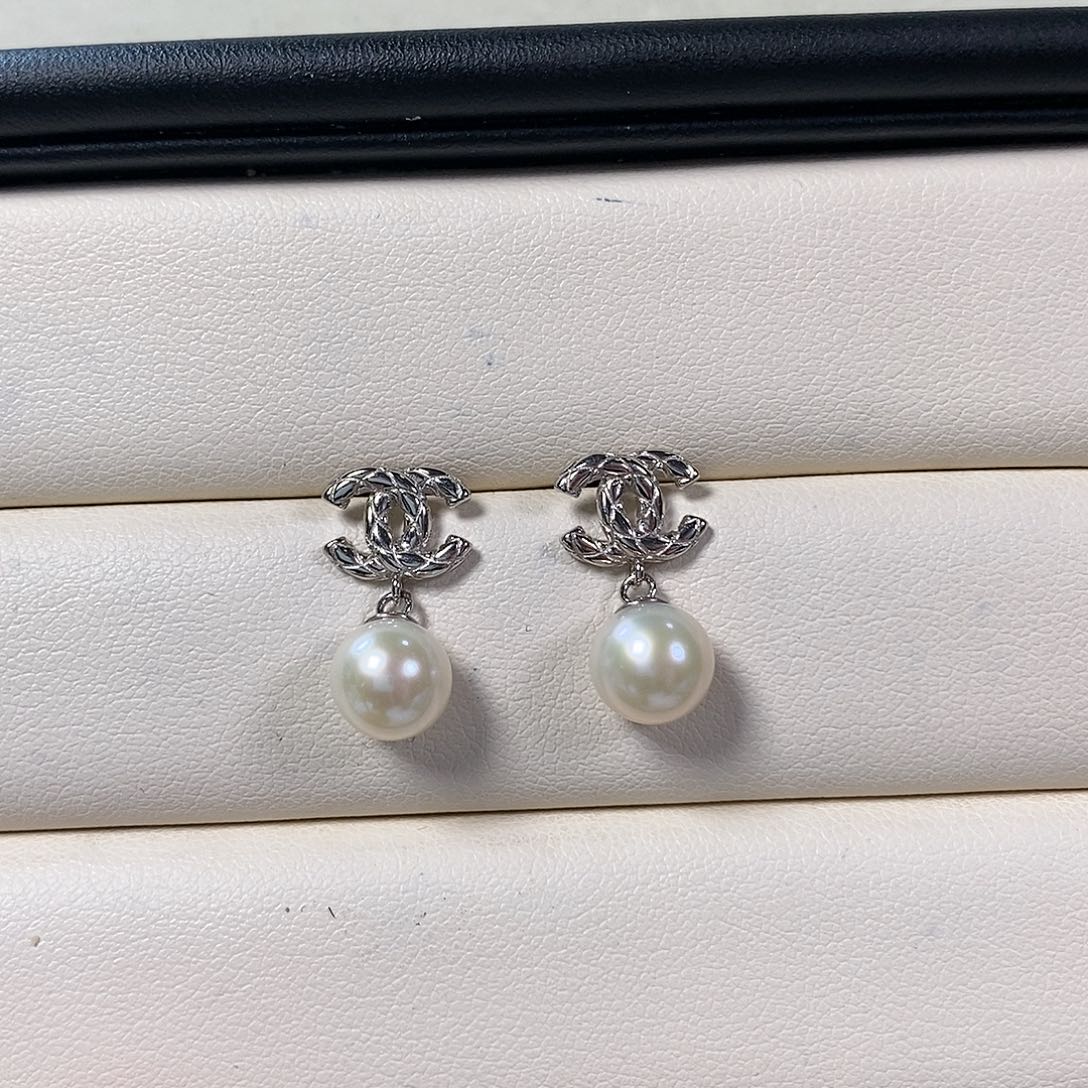 淡水珍珠耳饰银S925镶嵌7-8mm