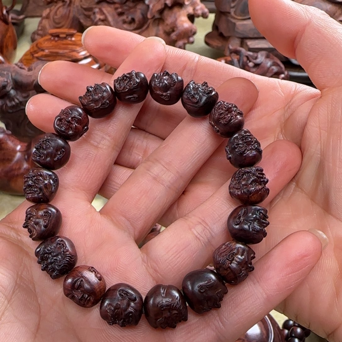 黄花梨/降香黄檀把件十八罗汉 雕刻珠