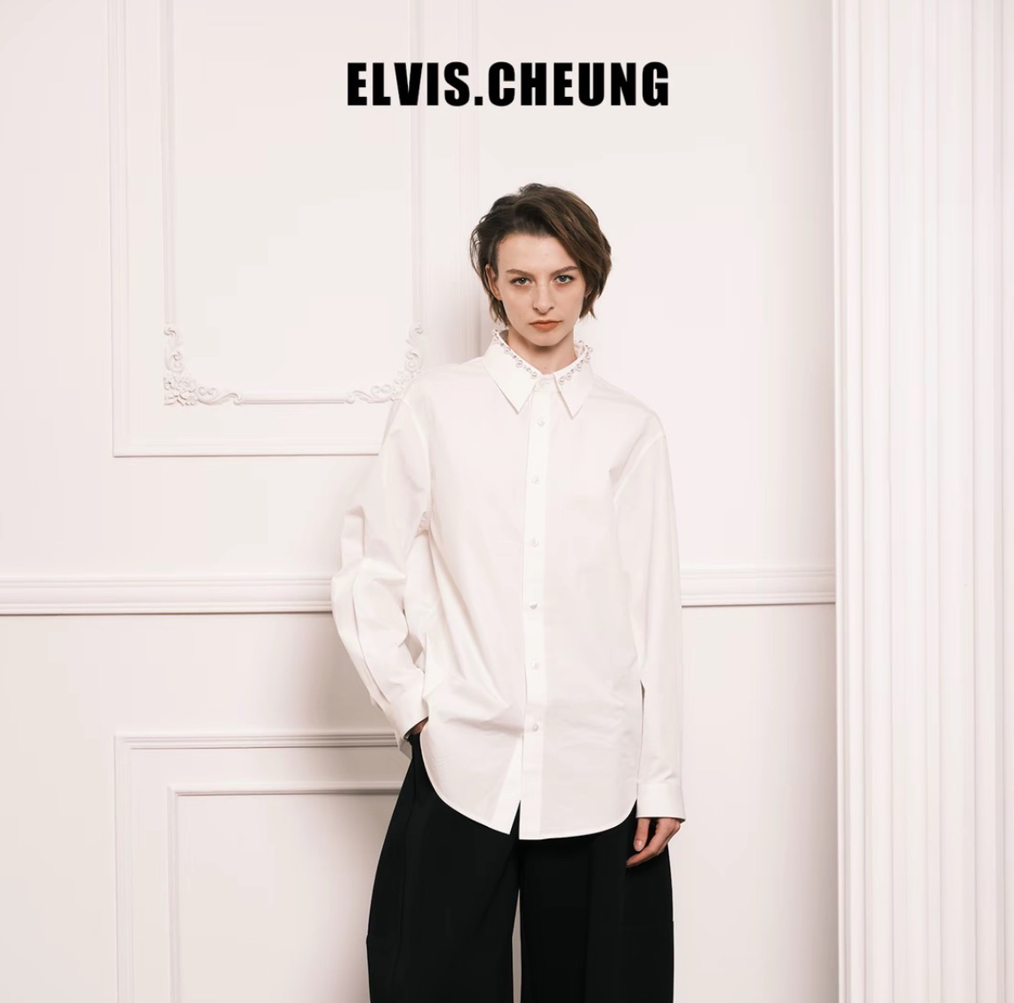【张羽推荐】ELVIS.CHEUNG蒋云 可拆卸手工珍珠领白衬衫