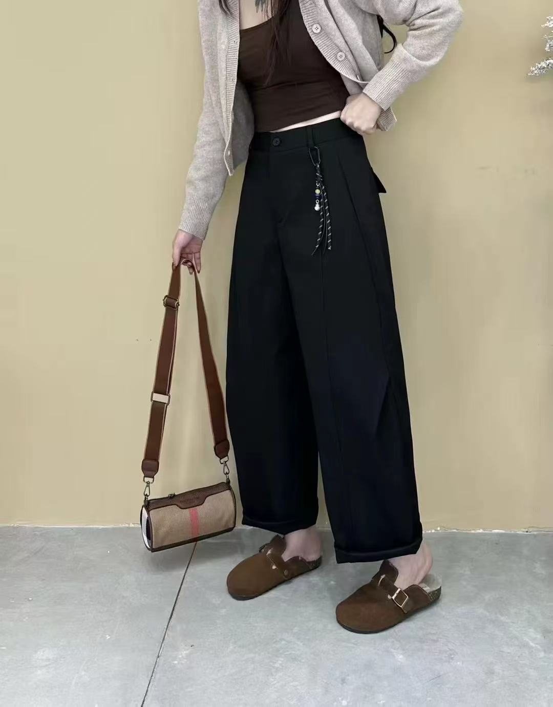 欧货休闲显瘦弯刀休闲裤9053