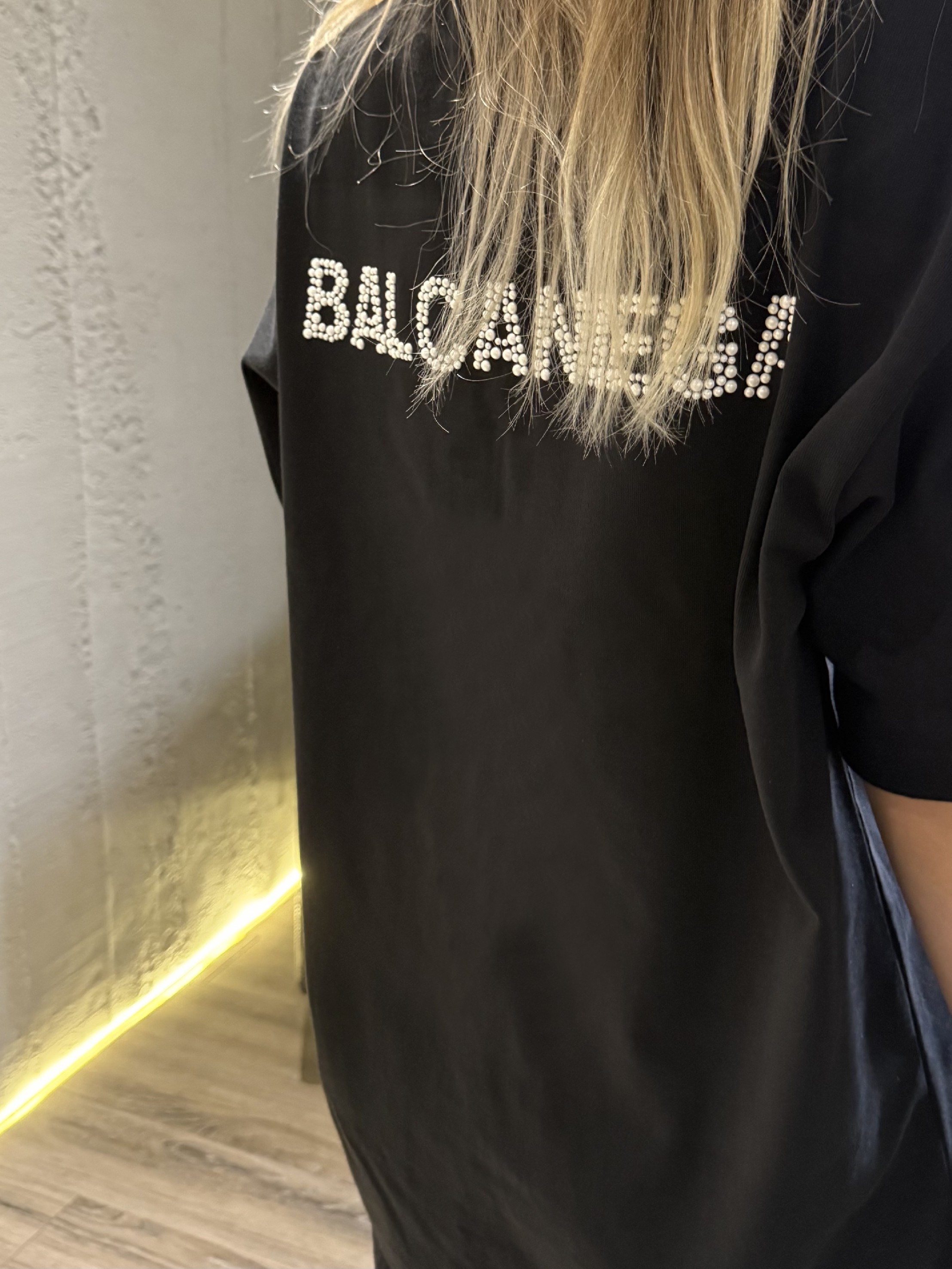 新款短袖重磅2025/320G美式潮牌 珍珠亮片双B夏季宽松潮流上衣T恤