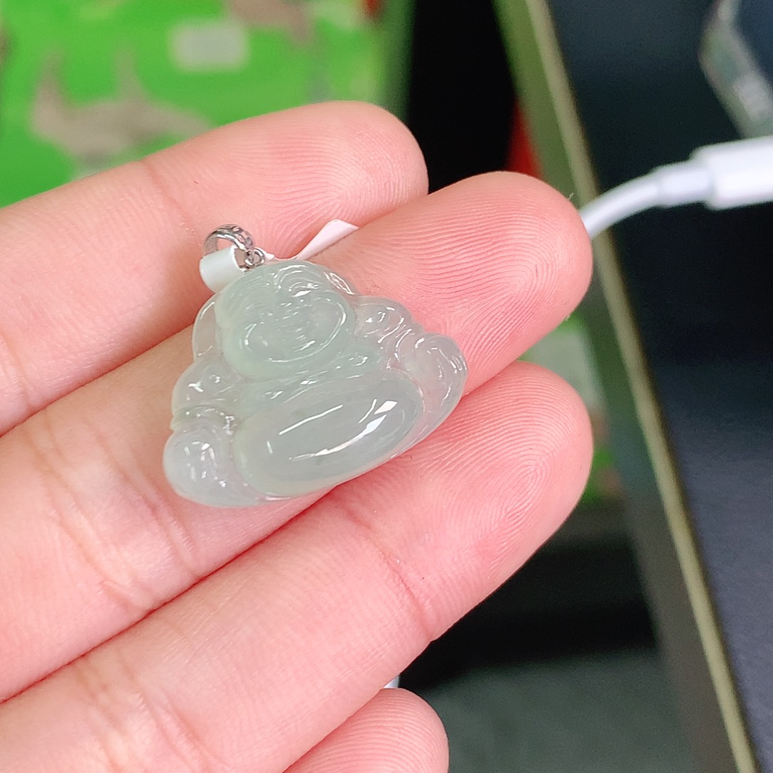 翡翠颈饰18K金镶嵌晴绿佛公19*23*5.6