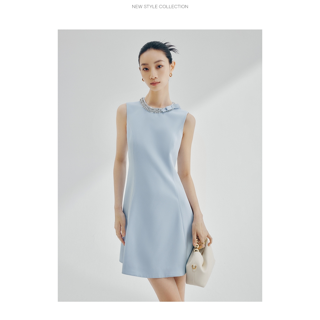 【法曼萱官方】法式赫本风蝴蝶结赫本钉钻礼服裙女高级感无袖连衣裙