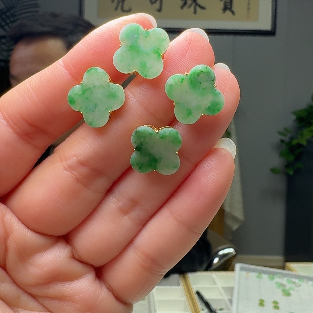 翡翠银S925镶嵌耳饰多样性发货其一