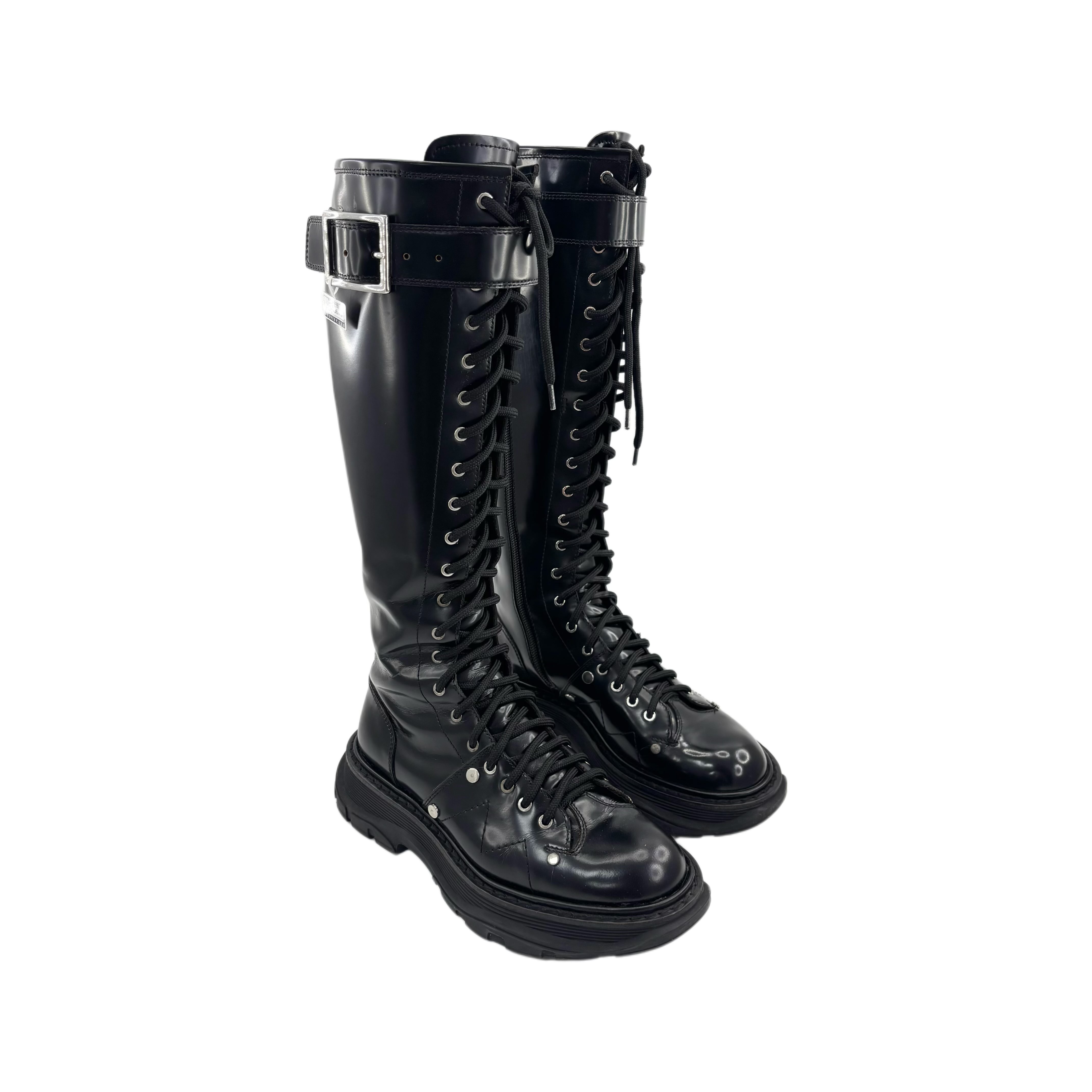 95新 Alexander McQueen/亚历山大·麦昆 36码黑色高筒靴TT250670