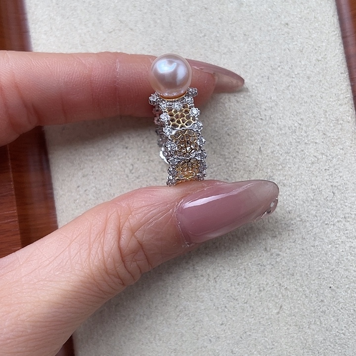 银S925镶嵌海水珍珠戒指